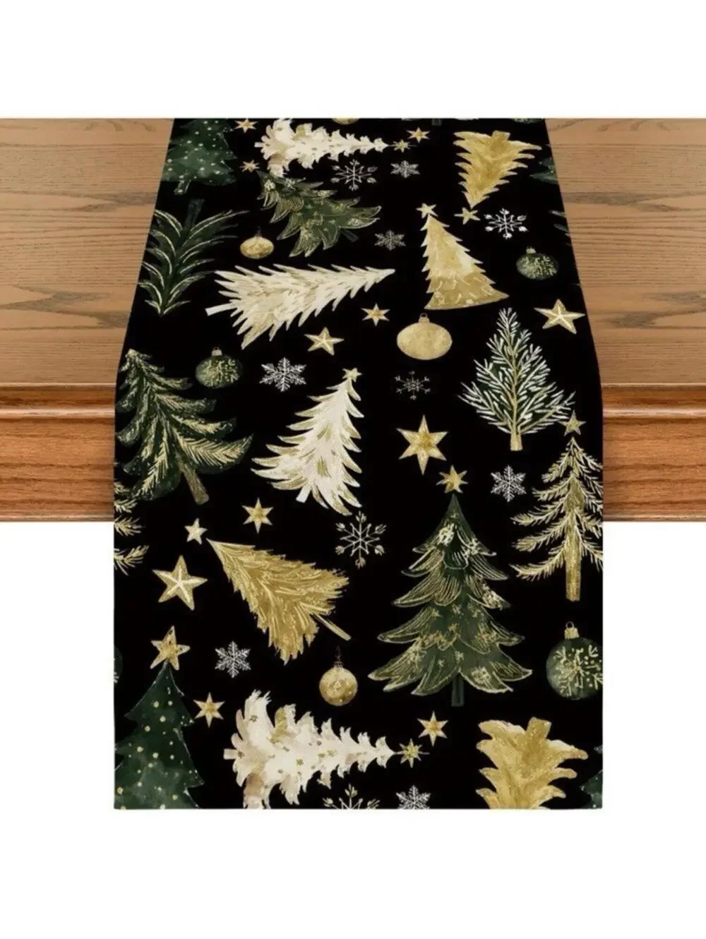 Christmas Tree Table Runner 13x90 Inch Snowflakes Stars Holiday Decor, New